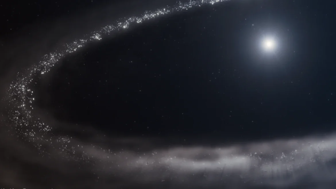 Ilustração de gelo de água detetado pelo Teslescópio James Webb da NASA