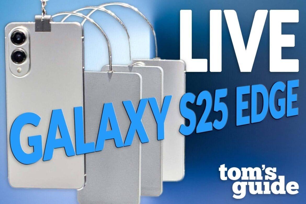 Samsung galaxy S25 edge with text that reads Live