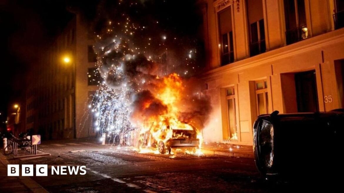 Cars were burned amid the disorder after PSG won the largest-ever victory in a Champions League final 